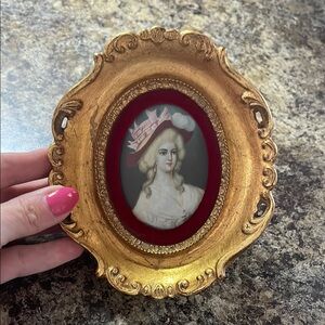 Vintage miniature Gold Ornate Oval Frame with Portrait